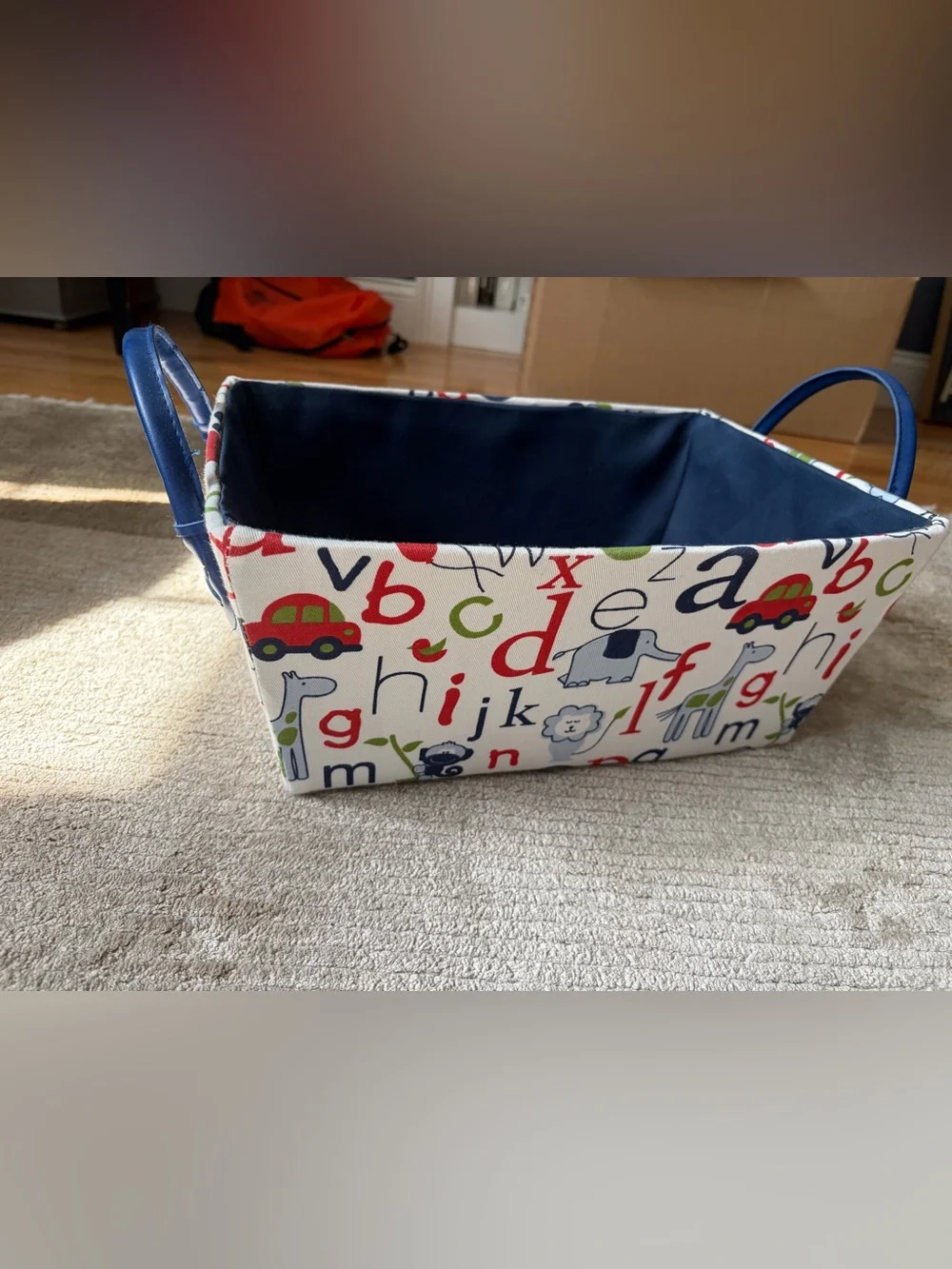 Kids Fabric Storage Bin with Handles | Alphabet & Animal Print Organizer Basket